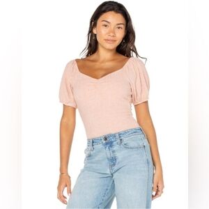 Celebrity Pink Puff Sleeve Pink Off Shoulder Thong Bodysuit Small